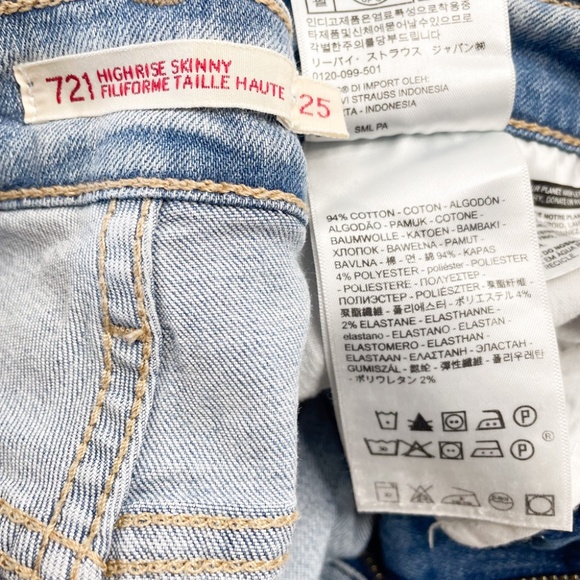 LEVI'S 721 HIGH RISE SKINNY Custom Short Jeans Size 25 Light Medium Blue Denim - Picture 7 of 8